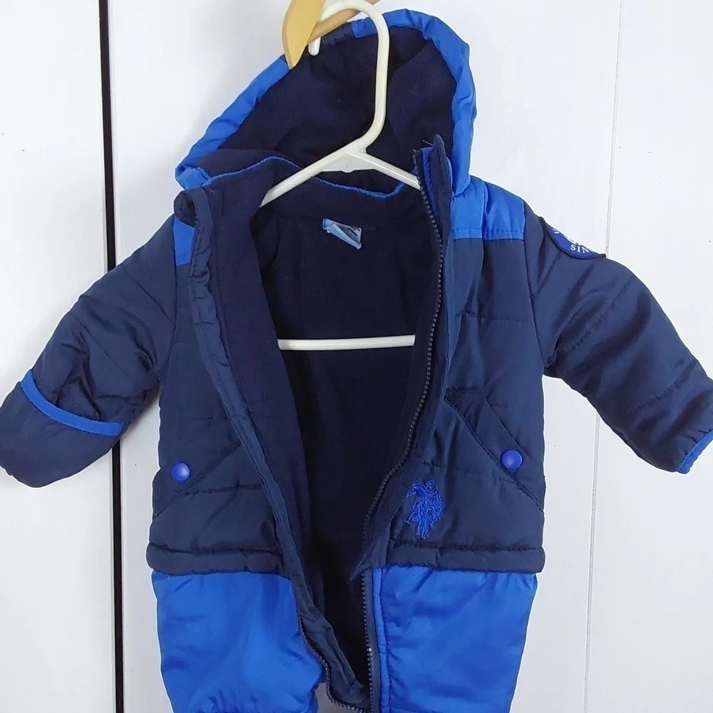 U.S POLO Assn Blue SnowSuit Logo Designer Baby Sz.6/9 Months